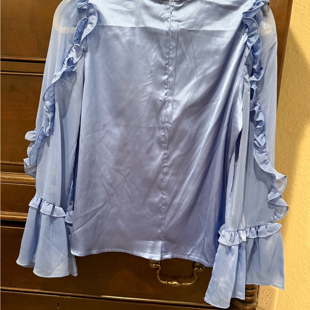 French Connection Light Blue Ruffle Blouse - Picture 2 of 4